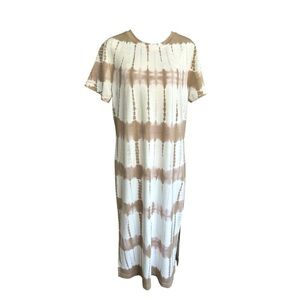 Roan + Ryan tan and white tie-dyed casual comfort midi size large